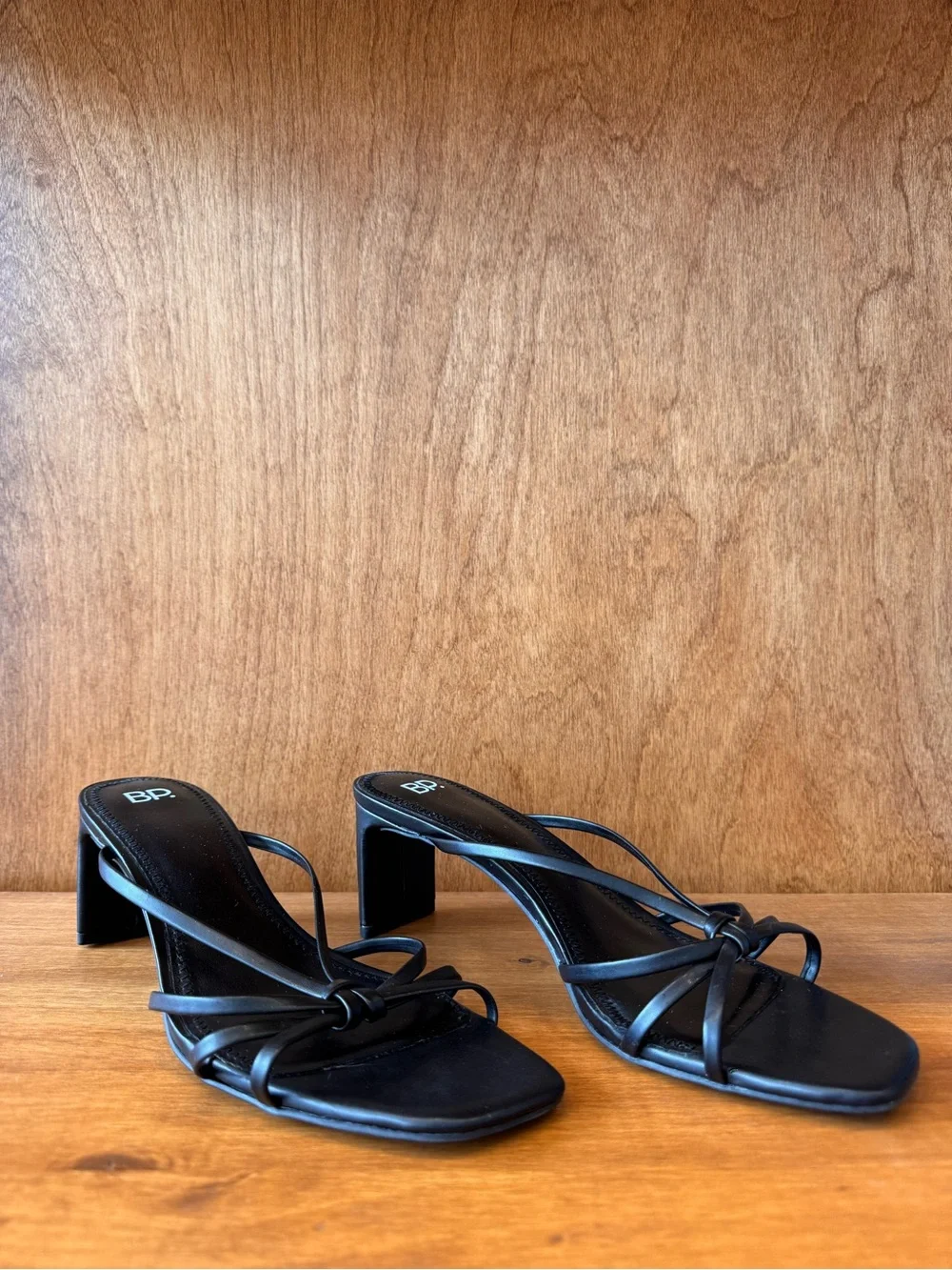 bp Black Knotted Strap Square-Toe Block Heel Sandals